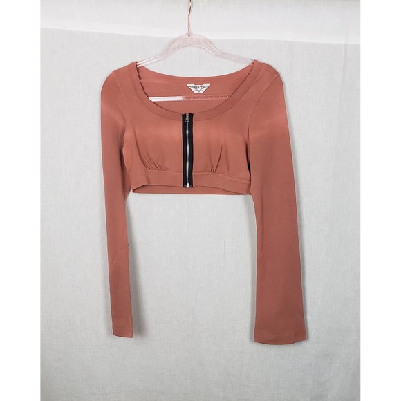 Hard Tail Tops - Hard Tail Forever Womens Long Sleeve Crop Top Dusty Rose Zip Front M Boho Earthy